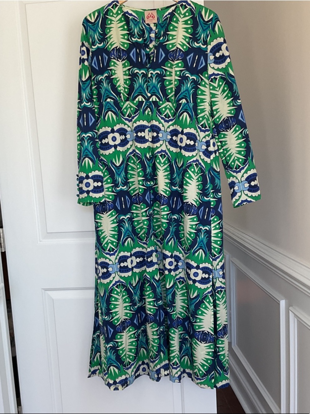 Emporio Sirenuse Blue and Green Long-Sleeve Printed Maxi Dress